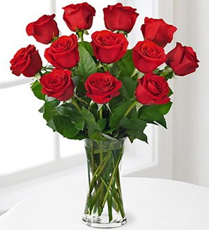 Premium Red Rose Bouquet with Vase - 12 Stems