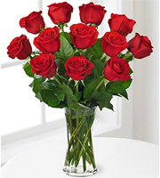 Premium Red Rose Bouquet with Vase - 12 Stems