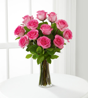 Pink Rose Bouquet with Vase - 12 Stems