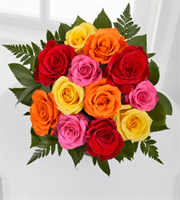 Simply Cheerful Mixed Rose Bouquet - 12 Stems of 16-inch Roses, no vase