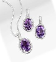 6.0 ct tw Amethyst & Diamond Pendant & Earring Sterling Silver Set