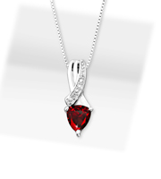 6mm Garnet Trillion with Diamond Accent Sterling Silver Pendant Necklace