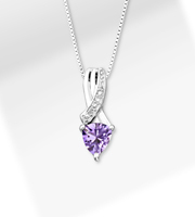 6mm Amethyst Trillion with Diamond Accent Sterling Silver Pendant Necklace