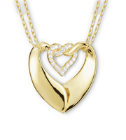 Gold Plated Double Heart Pendant with Cubic Zirconia Accents